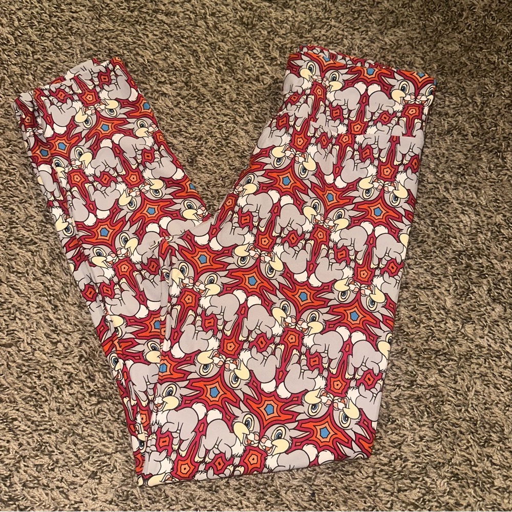 LuLaRoe Women's Leggings with Thumper from Bambi Red and White Geometric Pattern
